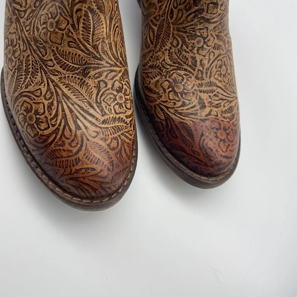 Circle G Women's Floral Tooled Leather Embossed Lace Up Ankle Boots Sz 7 Booties